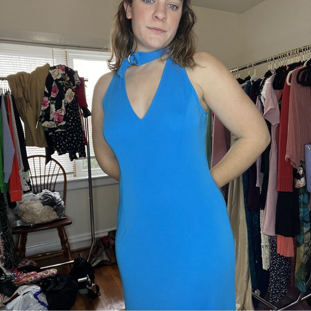 Vintage PAPELL BOUTIQUE ~ Fabulous Blue Evening Gown ~Cool Neck Detail ~Size 12 - Picture 5 of 5